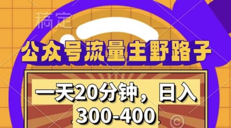 公众号流量主野路子玩法，一天20分钟，日入300~400，小白一学就会